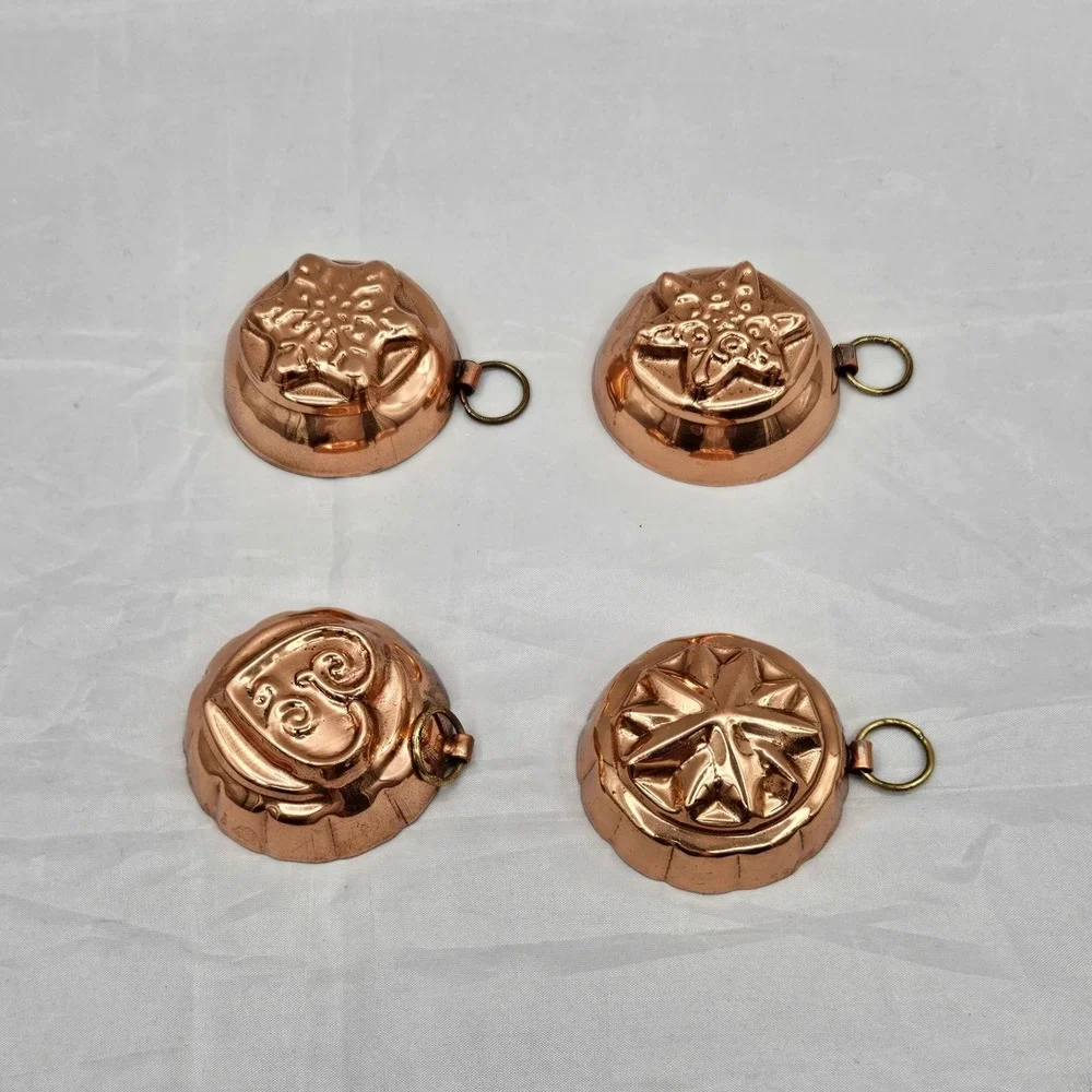 Vintage Copper Mini Jelly Molds Set of 4 Heart Snowflake Star Kitchen Wall Decor